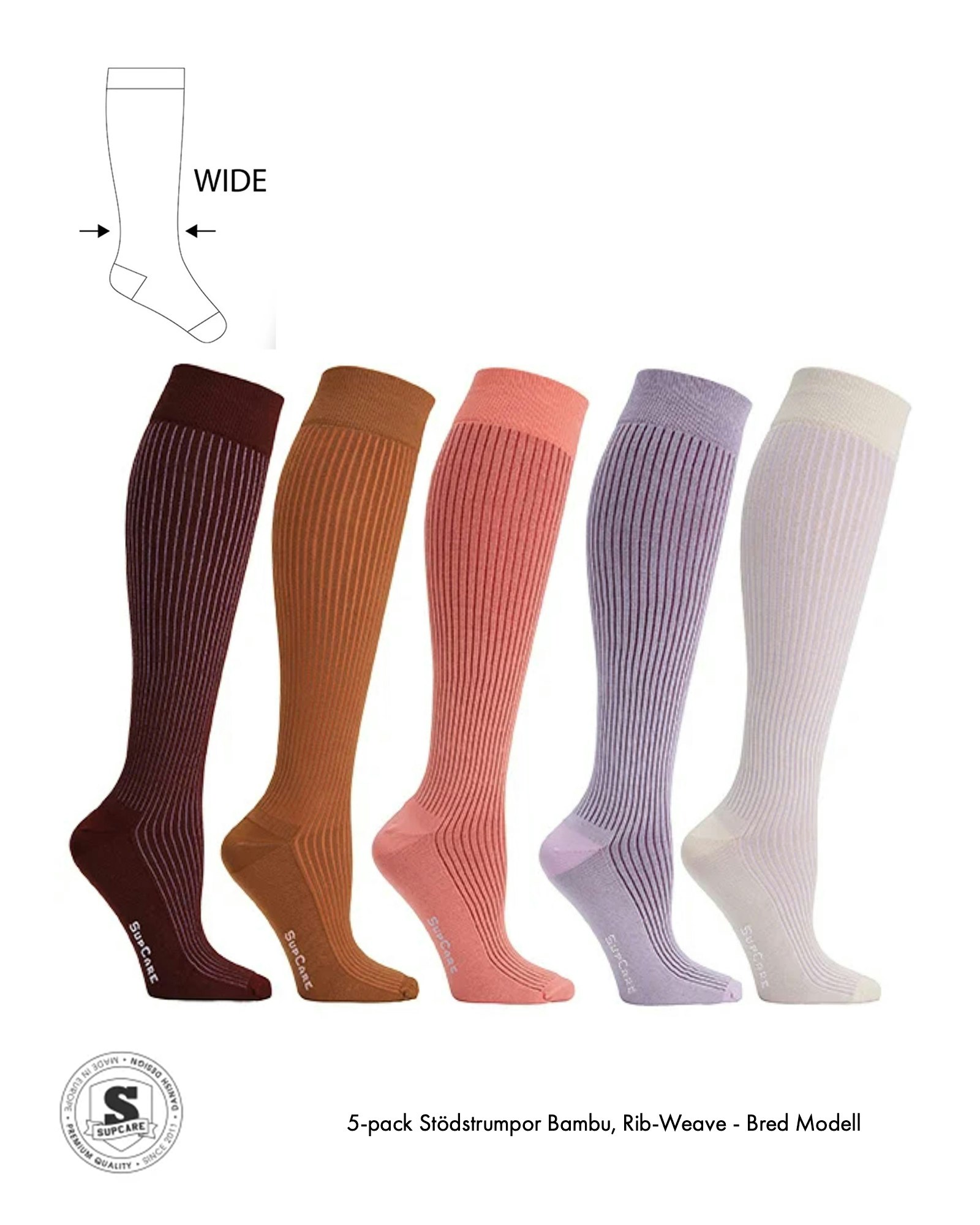 Ribb Stödstrumpor Breda Vader, 15-21 mmHg  Pinks 5-Pack