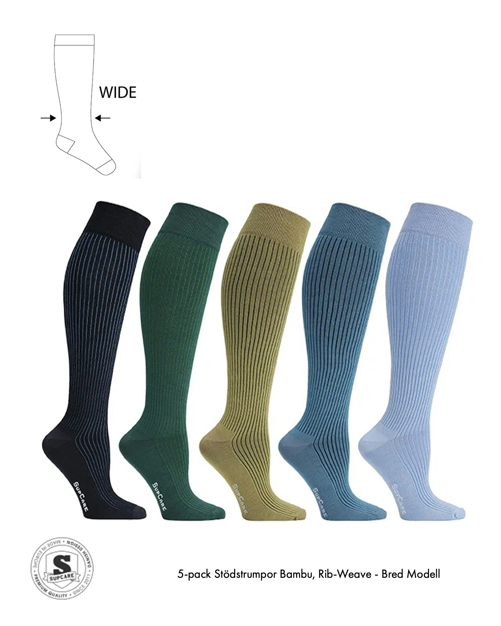 Ribb Stödstrumpor Breda Vader, 15-21 mmHg Blues 5-Pack