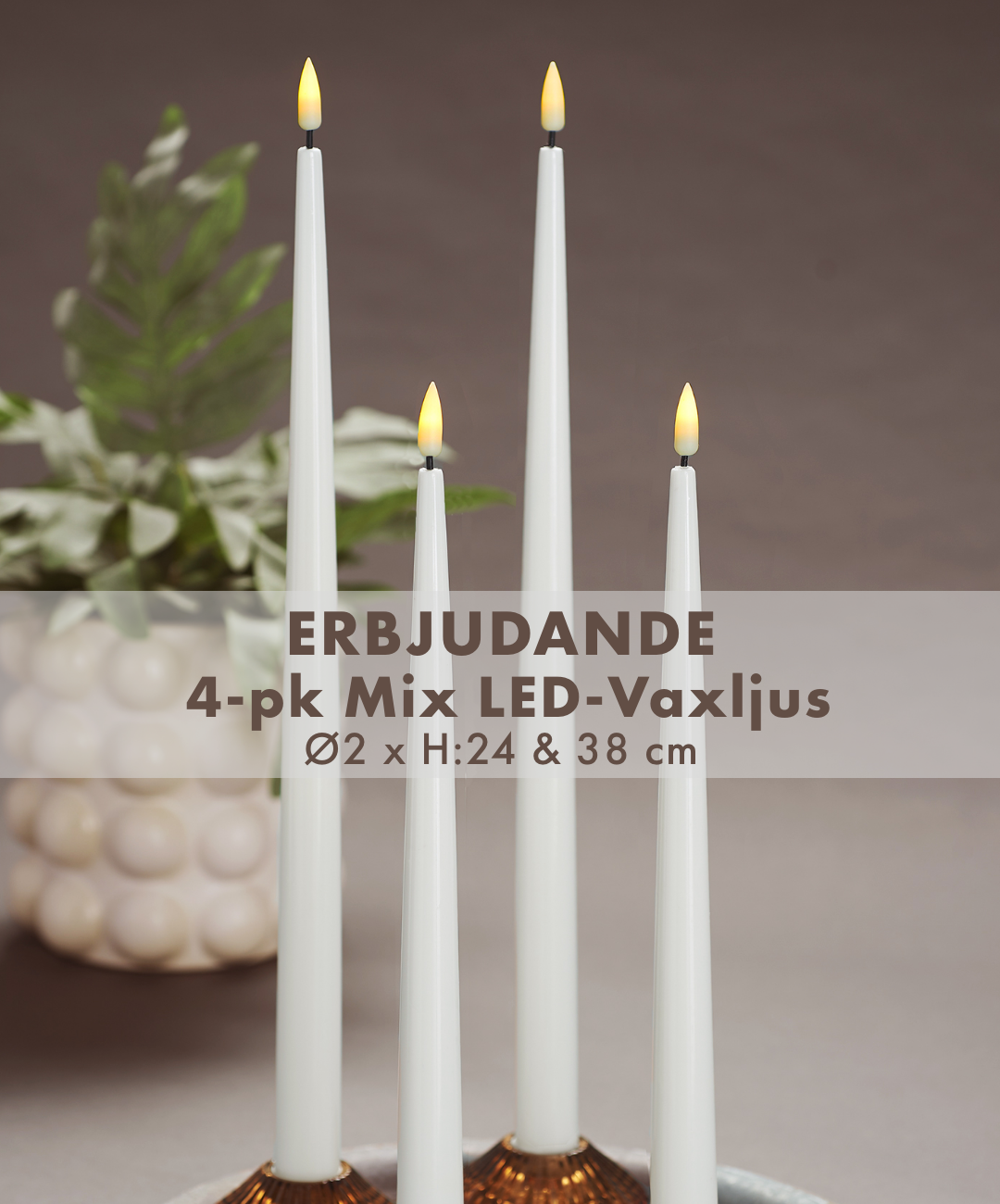 Deluxe LED-Shiny Dinner Candles – Real Flame, Mix Set av 4
