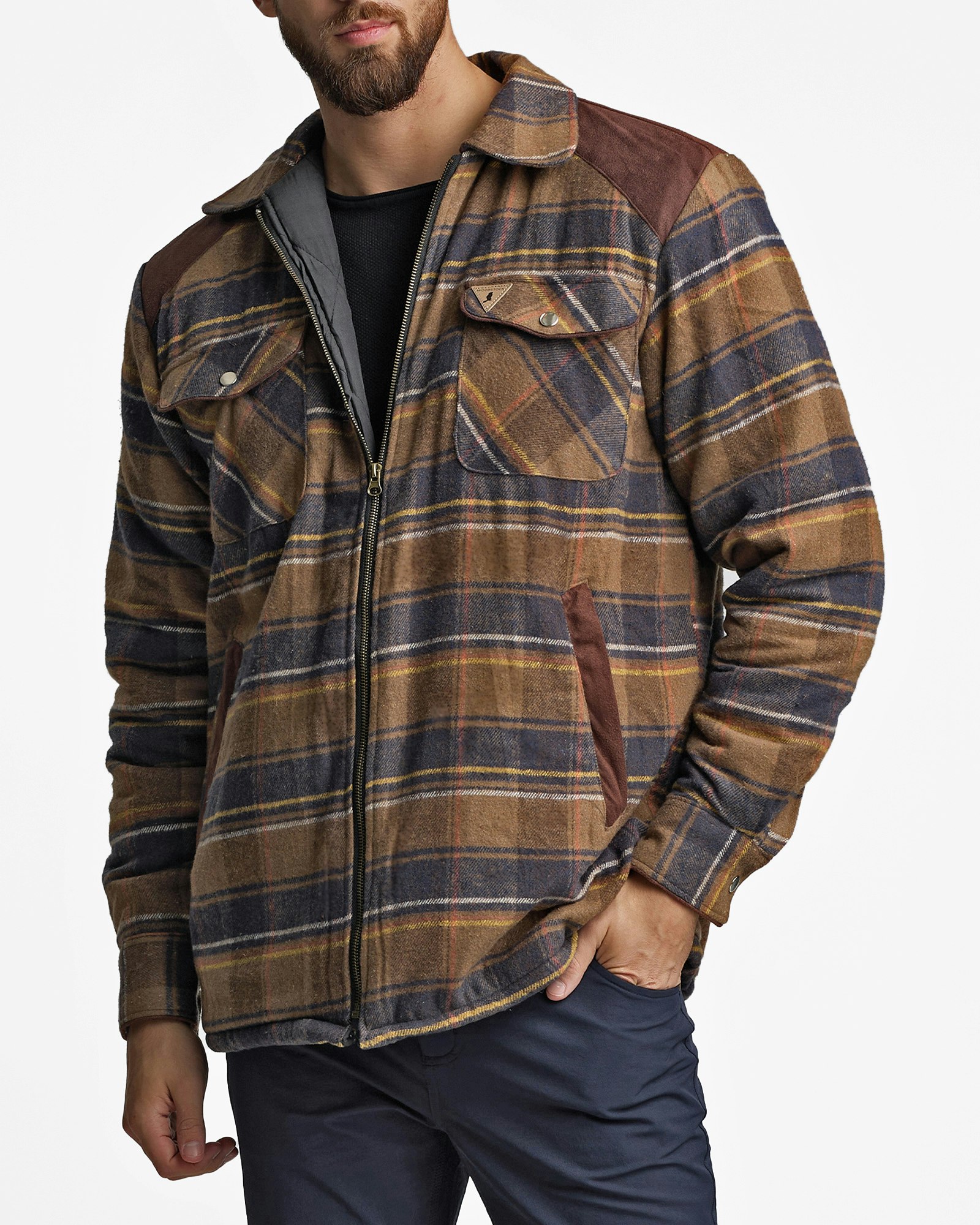 Fodrad Overshirt Wood i Brun/Blå Rutig Flanell – Herr