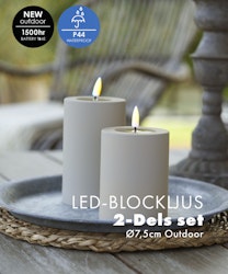 LED-Blockljus Ø7,5cm Outdoor inkl Remote Driftwood/Sand i Set av 2, 3 eller 4st