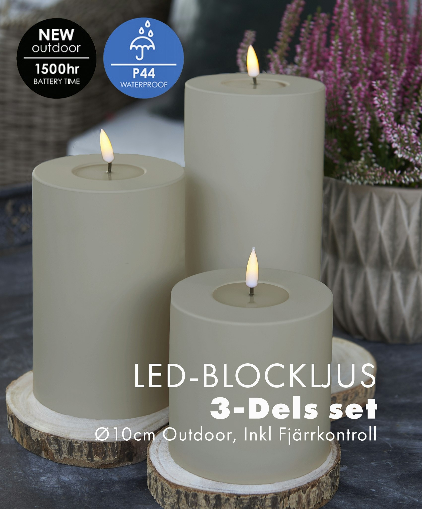 Utomhus LED-Blockljuspaket Ø10 Set av 3
