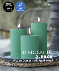 LED-Blockljus Ø7,5cm Outdoor inkl Remote Green i Set av 2, 3 eller 4st