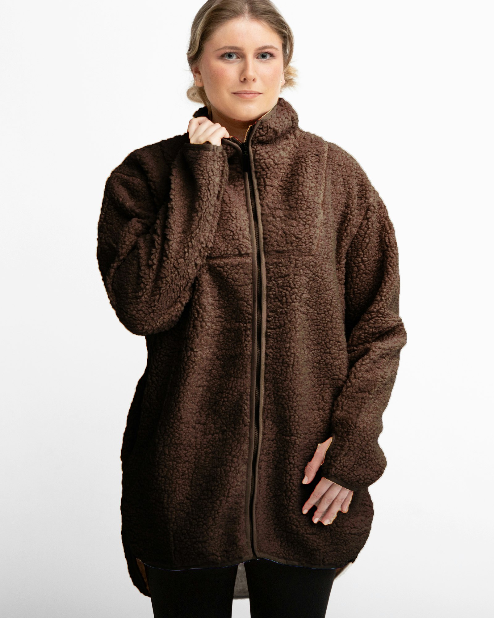 Long jacket Teddy Pile Dam, Mörkbrun