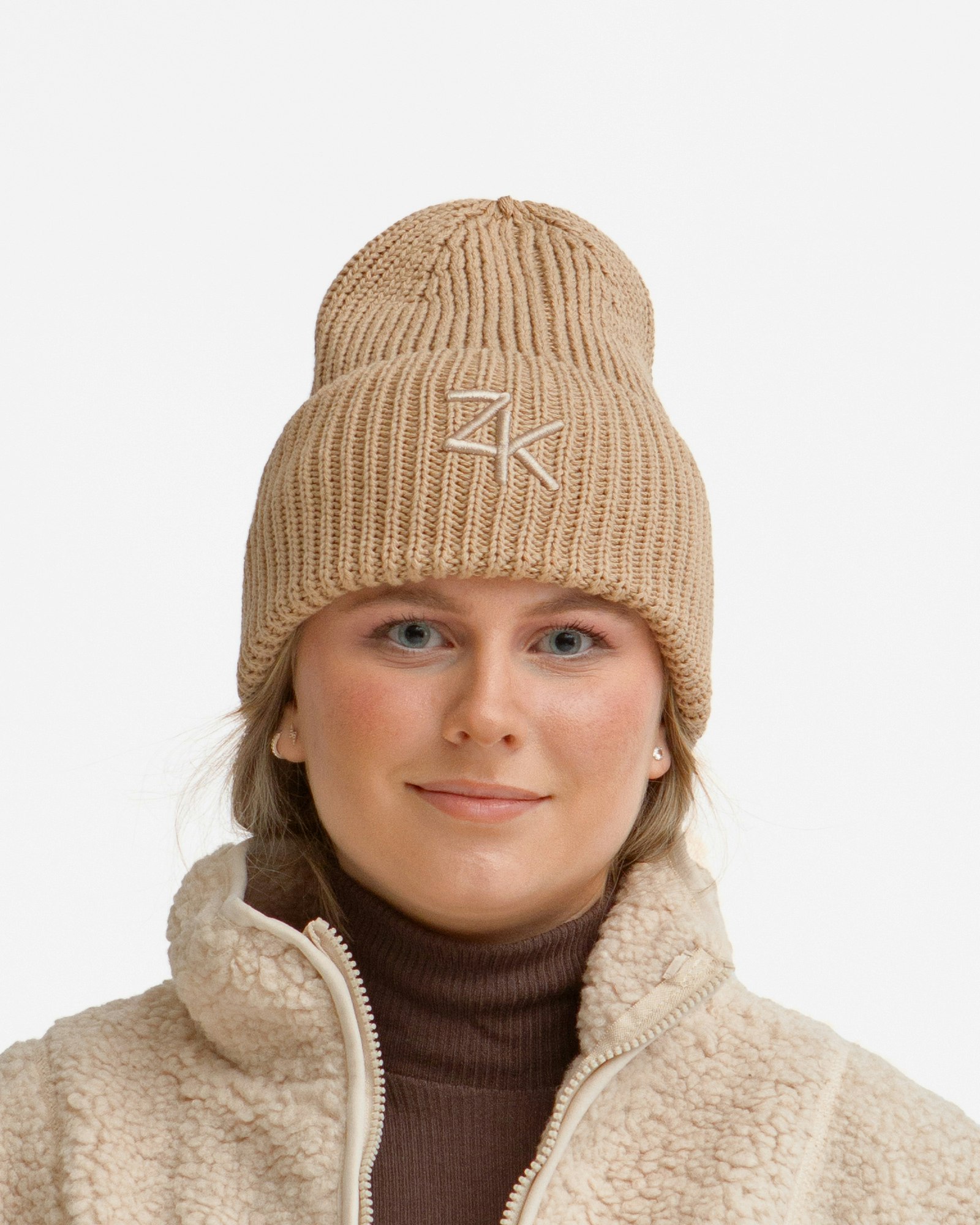 Ribbad Bomullsmössa Dam – Oversized Fit, Beige
