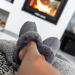 NANCY Fårskinn Slippers, Light Grey