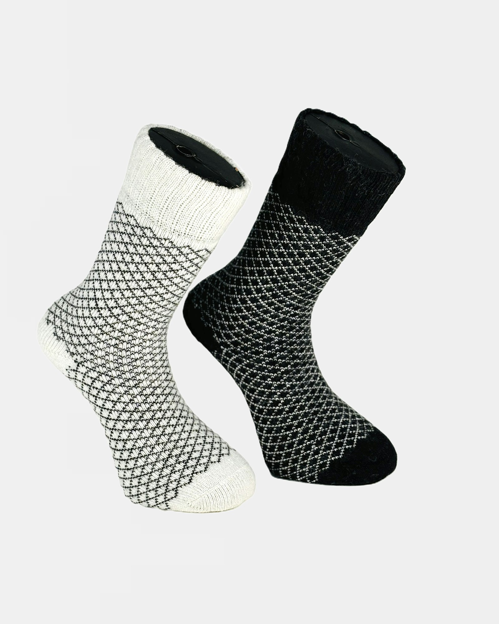 Frottéstickade Ullsockar Nest Svart/Vit 2-pack