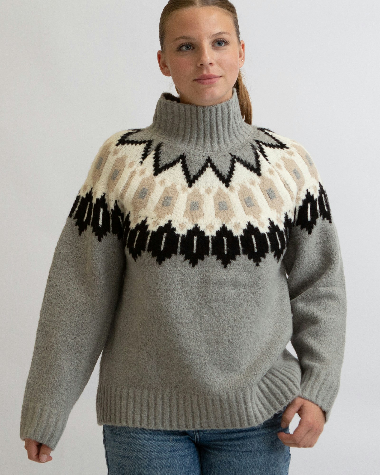 Stickad Tröja Heidi Dam, Grey Comb