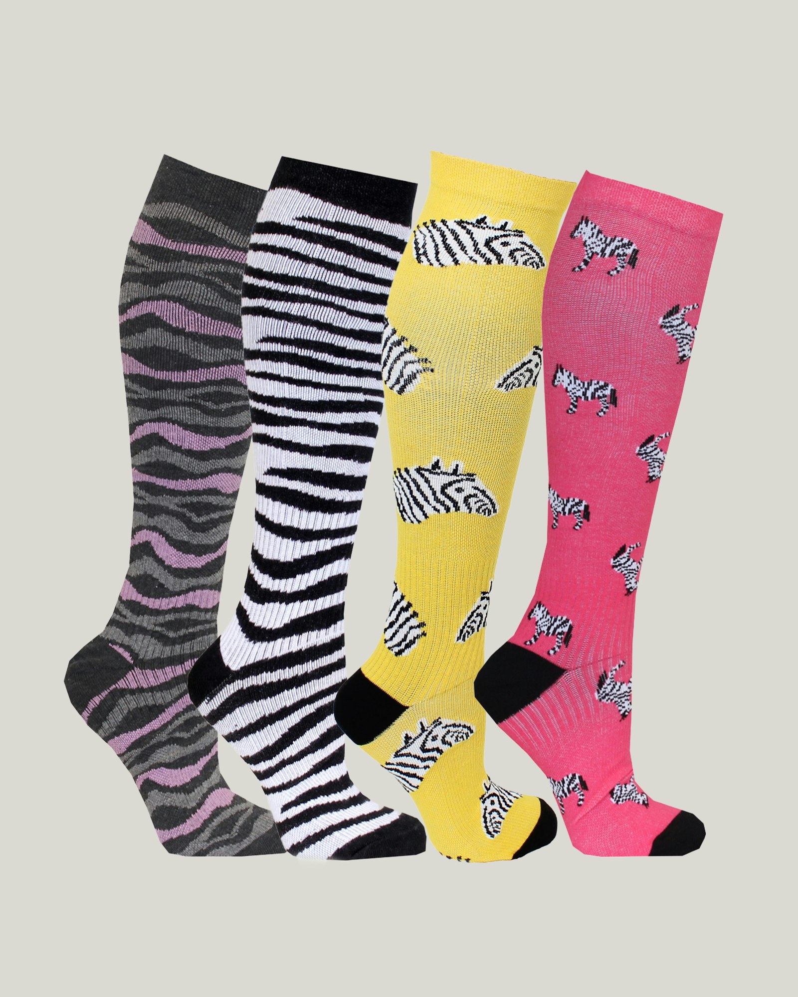 4-Pack ZEBRAS-Mönstrade  Stödstrumpor 11-14 mmHg