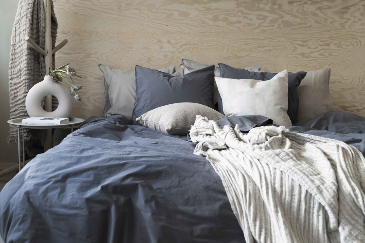 Påslakanset Waveless Percale - Dimmblå