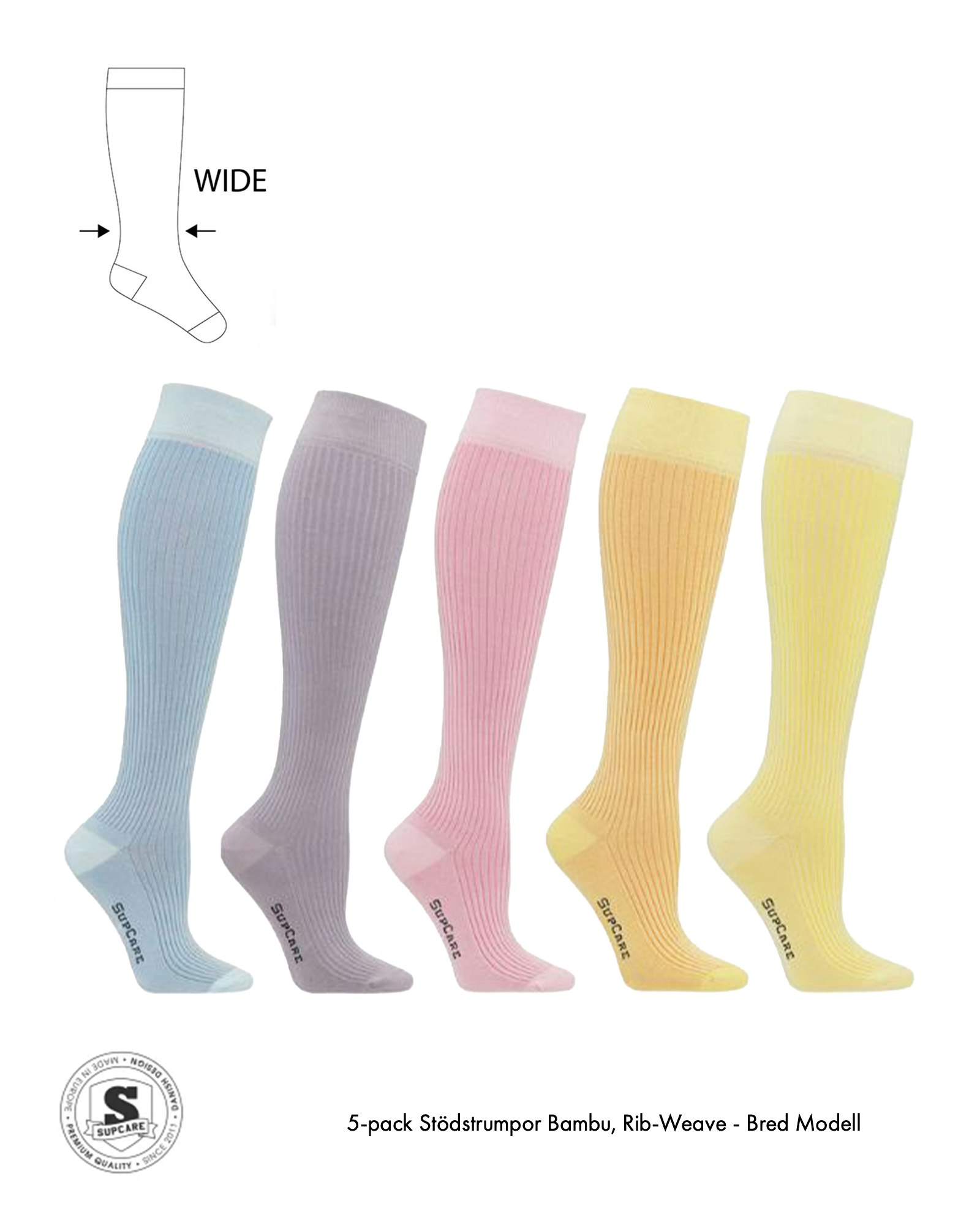 Ribb Stödstrumpor Breda Vader, 15-21 mmHg Pastells 5-Pack