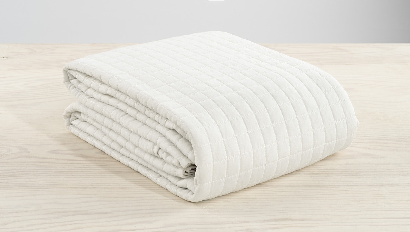 Quiltat Sängöverkast i Tvättad Linnelook 150x250cm, Off-White