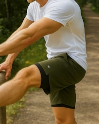 Power Workout Shorts 2-in-1 Herr – Mörkgrön | Oxide Sportswear