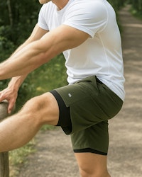 Power Workout Shorts 2-in-1 Herr – Mörkgrön | Oxide Sportswear