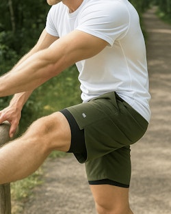 Power Workout Shorts 2-in-1 Herr – Mörkgrön | Oxide Sportswear