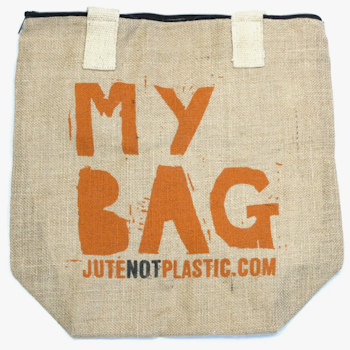 Väska av jute "Not plastic", orange