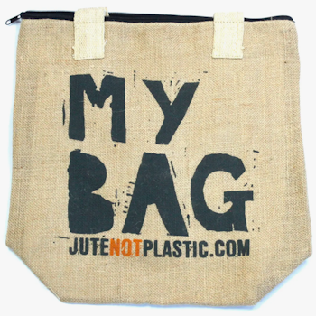Väska av jute "Not plastic", svart