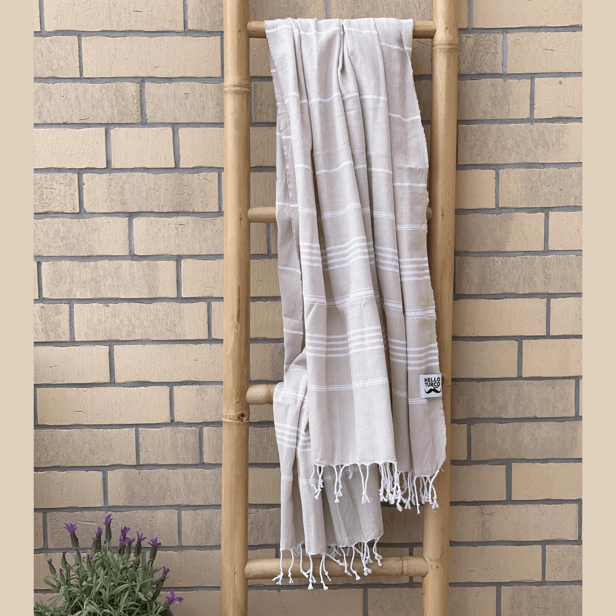 Hamam handduk, beige med vit rand, 180 x 100 cm