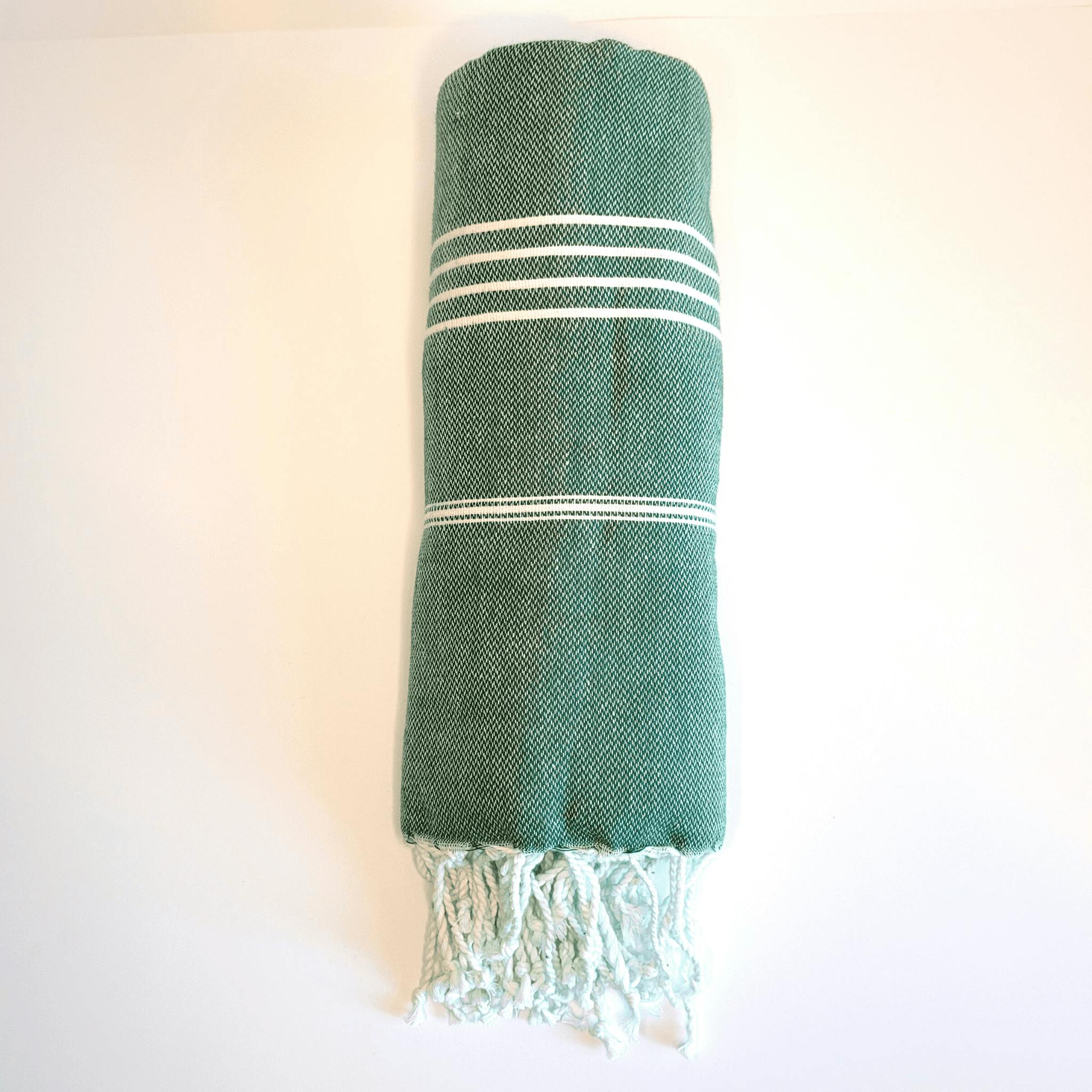 Hamam handduk, grön med vit rand, 180 x 100 cm