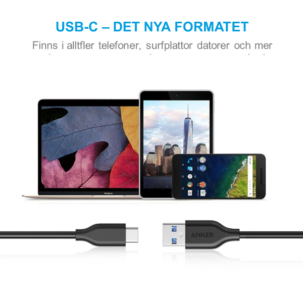 Anker PowerLine USB-C USB-A 180cm för mobiler surfplattor och annat med USB-C