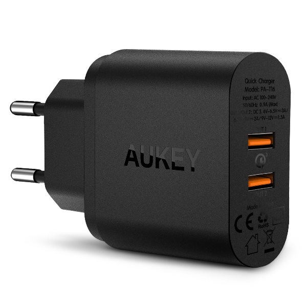 Aukey mobilladdare med 2 uttag med Quick Charge 3.0
