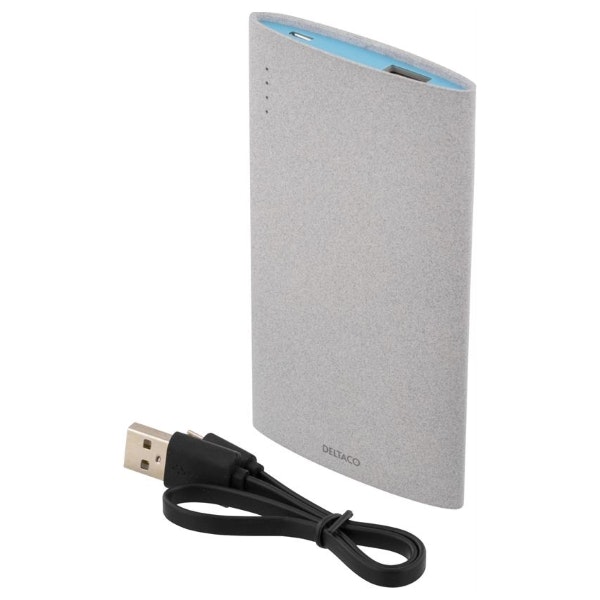 Deltaco Slim powerbank med 3000mAh och 2,1A med USB sladd - grå