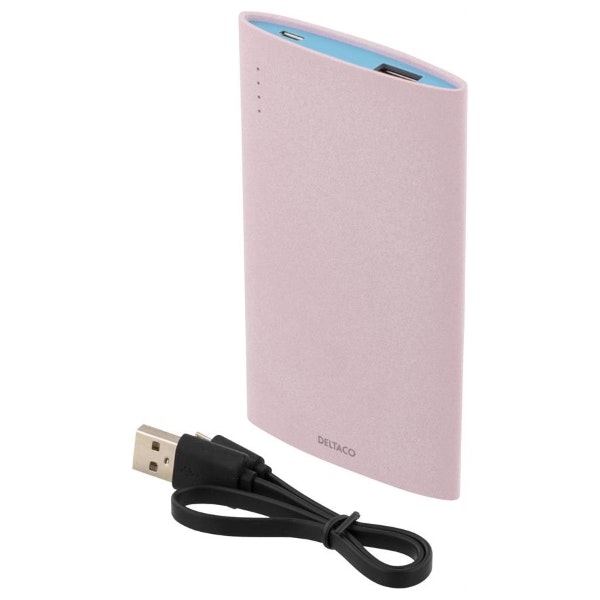 Deltaco Slim powerbank med 3000mAh och 2,1A med USB sladd - rosa
