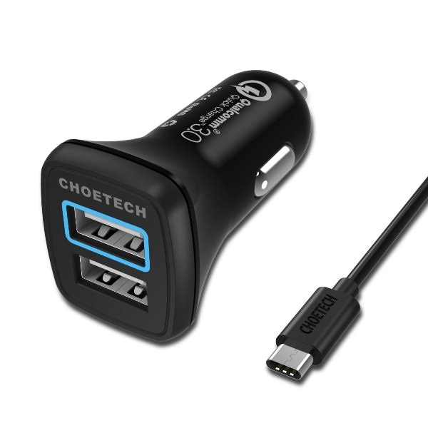 Choetech mobilladdare för bilen med QC 3.0 med USB-C kabel