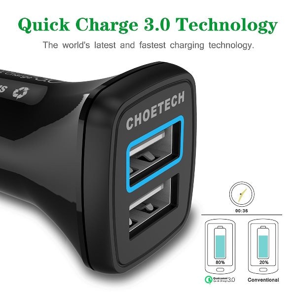Choetech mobilladdare för bilen med QC 3.0 för snabbare laddning