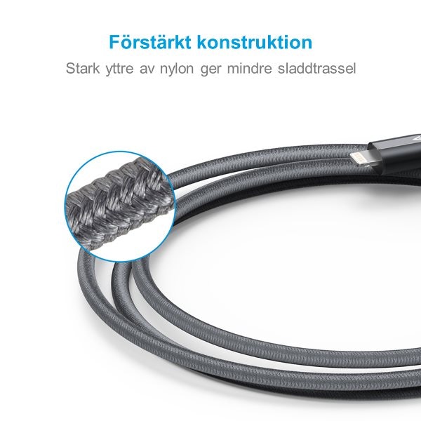 Anker PowerLine+ Lightning kabel för Apple med yttre av nylon