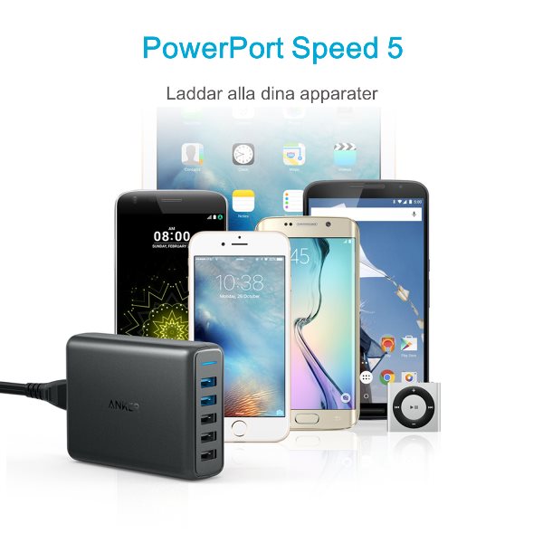 Anker PowerPort Speed 5 - Mobilladdare med Quick Charge - universell mobilladdning