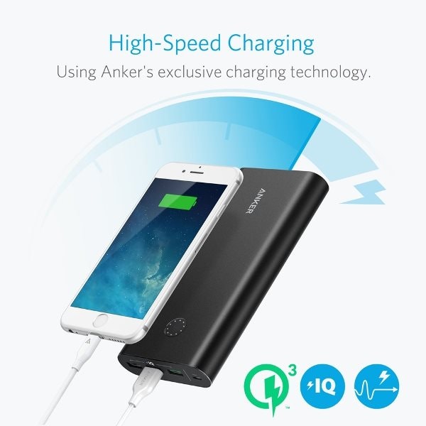 Anker PowerCore+ 26800mAh QC 3.0 powerbank laddas snabbt med Quick Charge