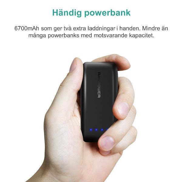 RAVPower 6700mAh Pocket powerbank passar lätt i handen