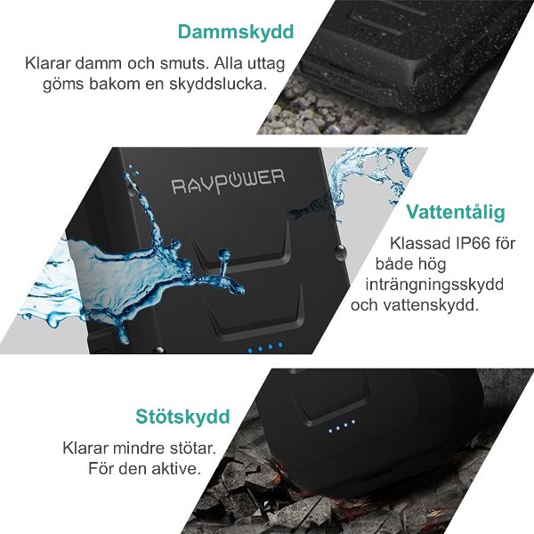 RAVPower Rugged 10050mAh powerbank vattentålig, damm- och smutstålig