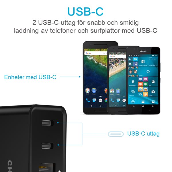 Choetech mobilladdare med 2 x USB-C och 4 x USB-A laddar både USB-C och USB