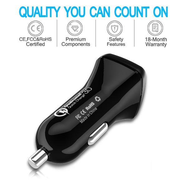 Choetech mobilladdare för bilen med QC 3.0 & USB-C säker