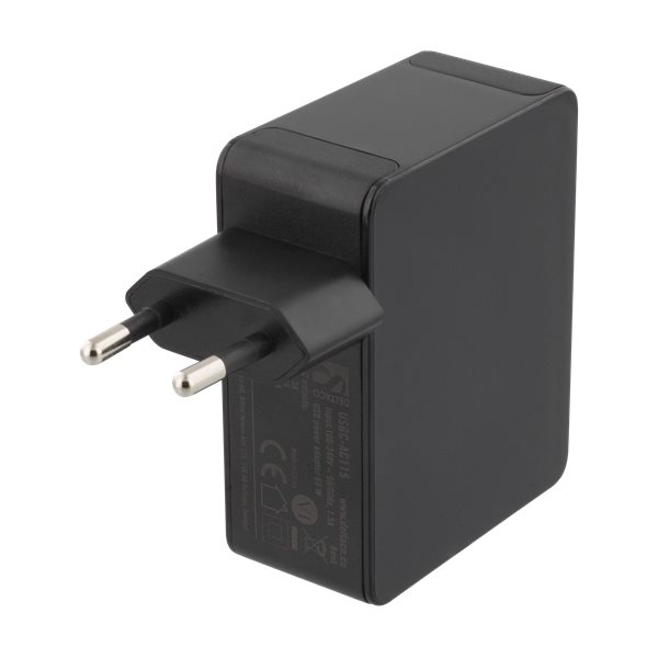 Deltaco USB-C laddare med 60W Power Delivery, baksida - svart