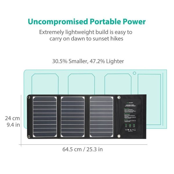 RAVPower Solcellsladdare 16W och 2 uttag kompakt format