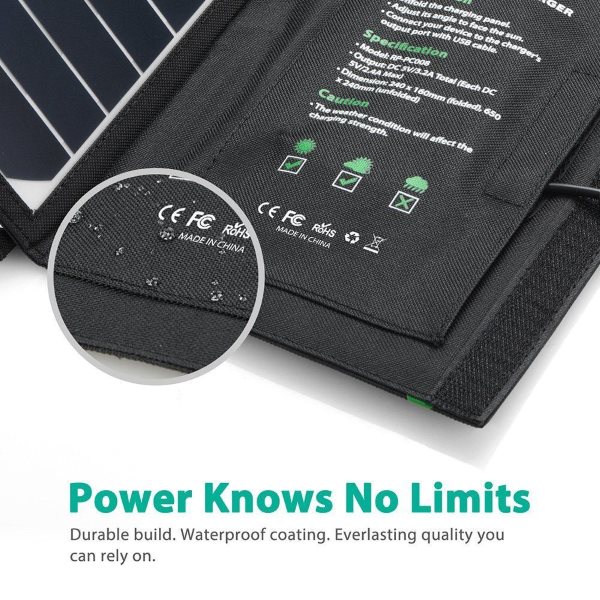 RAVPower Solcellsladdare 16W och 2 uttag stark och vattentålig