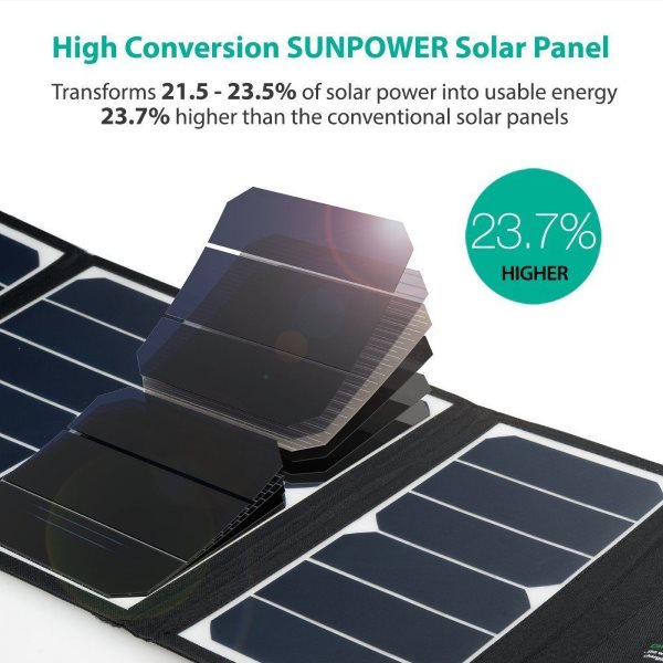 RAVPower Solcellsladdare 24W med effektiva solceller