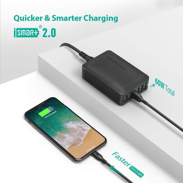 RAVPower mobilladdare med 6 uttag