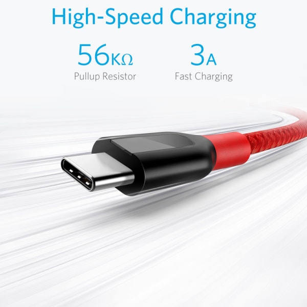 Anker PowerLine plus USB-C röd 300cm snabb laddning
