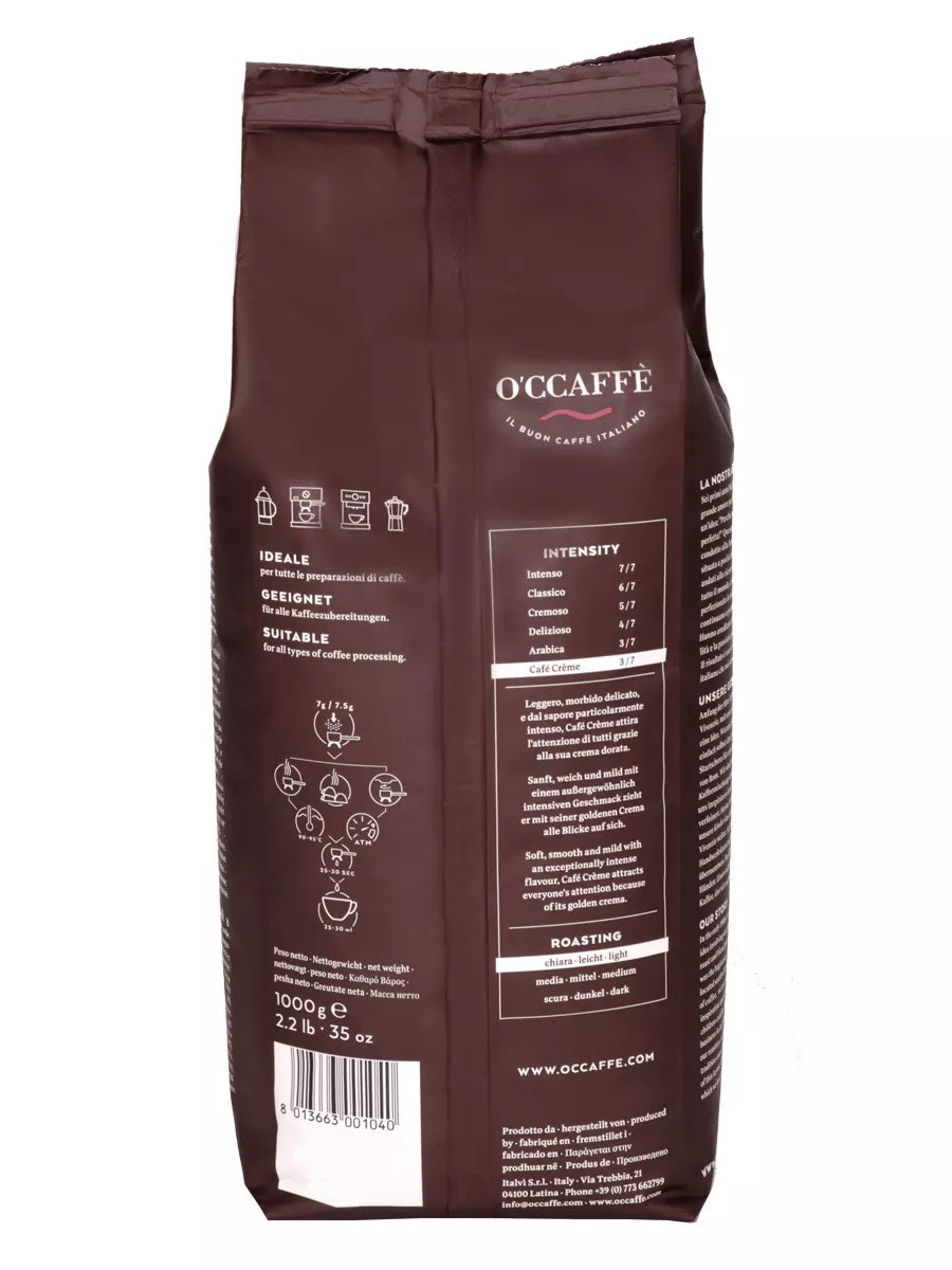 O'ccaffè Café Crème Proffesional 1kg - rostade kaffebönor -Italien