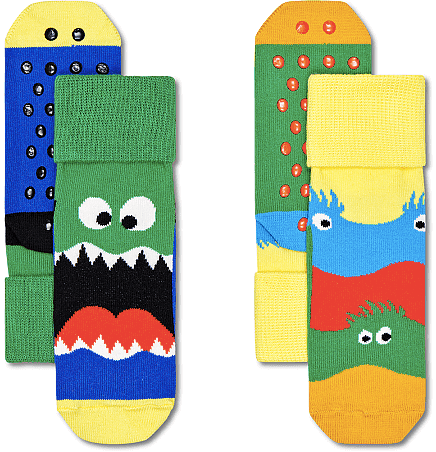 Happy Socks - 2- pack Happy Socks monster anti - slip barnstrumpor