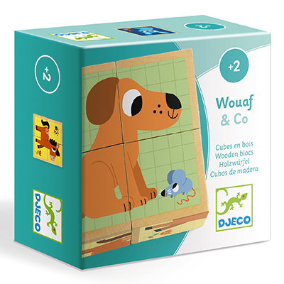 Djeco - Cube puzzle, Wouaf & Co, 4 kuber