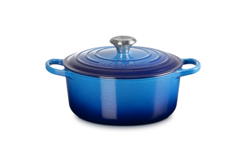 Le Creuset Stek gryta Signature 24 cm, 4,2 liter rund. Azure blå Emaljerat gjutjärn.