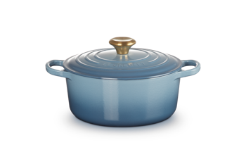 Le Creuset Stek gryta Signature 24 cm, 4,2 liter rund. Chambray blå Emaljerat gjutjärn.
