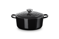 Le Creuset Stek gryta Signature 24 cm, 4,2 liter rund. Svart blank Emaljerat gjutjärn.