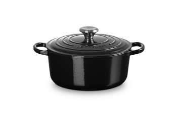 Le Creuset Stek gryta Signature 24 cm, 4,2 liter rund. Svart blank Emaljerat gjutjärn.
