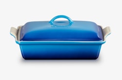 Le Creuset Rektangulär form med lock stengods. 33 cm. azure blå. Heritage